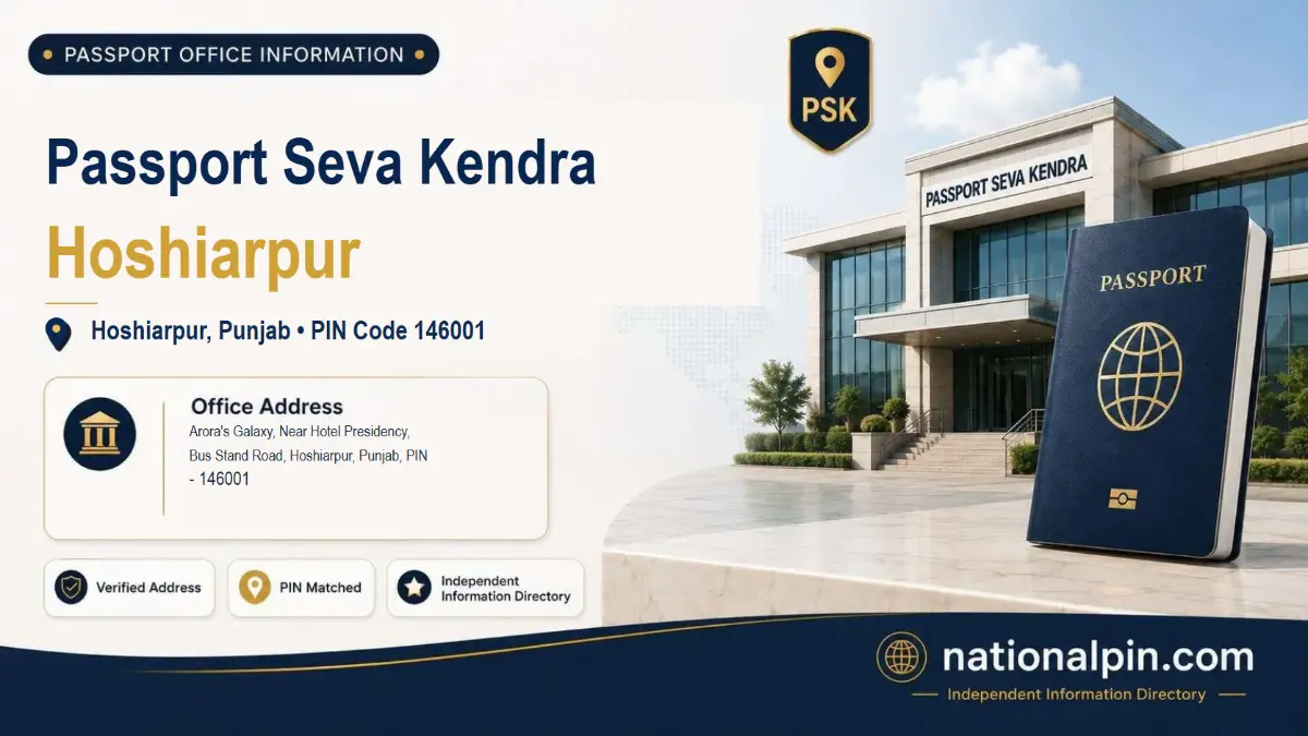 Passport Seva Kendra Hoshiarpur, Hoshiarpur, Punjab, PIN Code 146001
