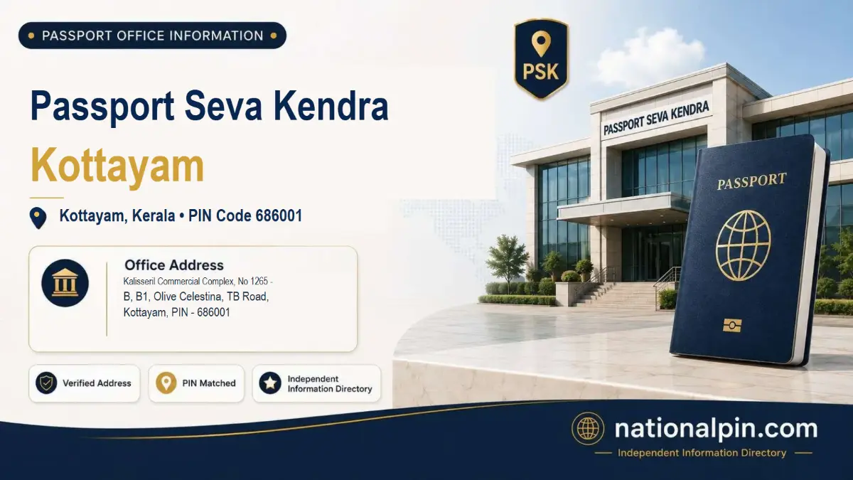 Passport Seva Kendra Kottayam, Kottayam, Kerala, PIN Code 686001