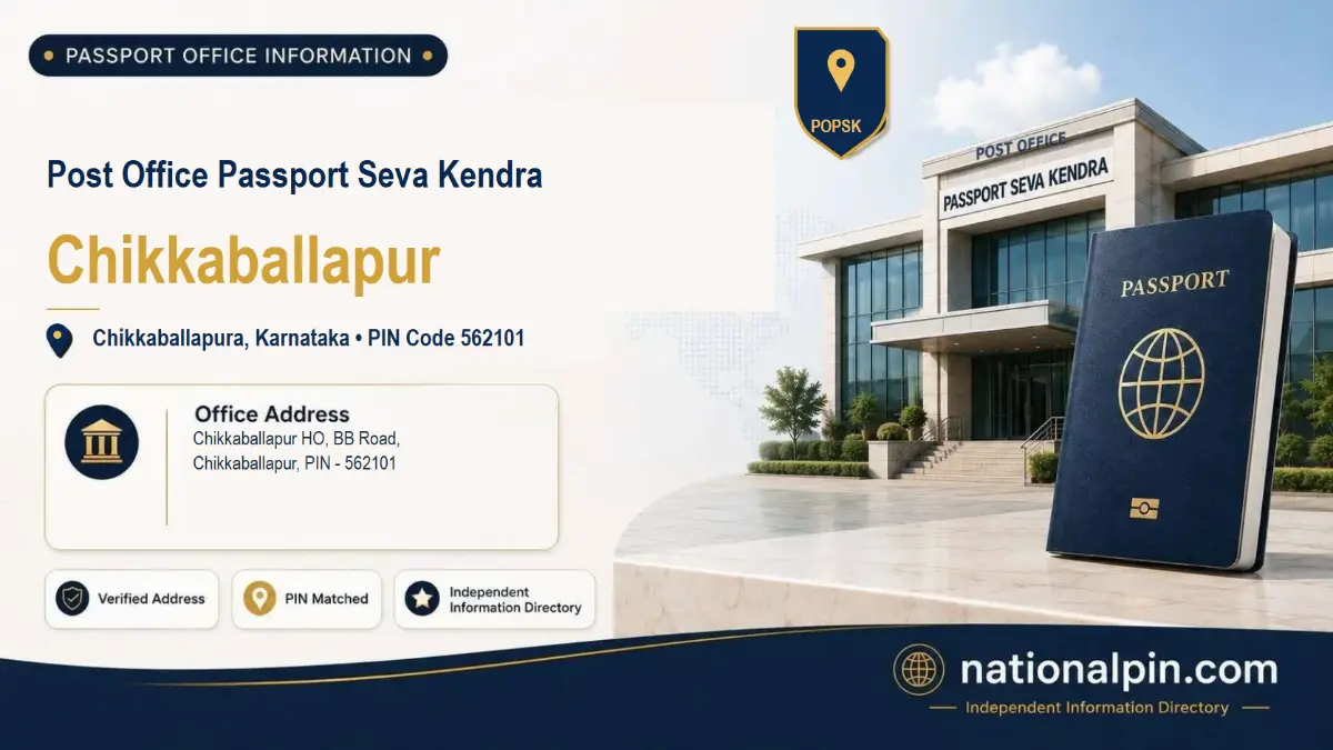 Post Office Passport Seva Kendra Chikkaballapur, Chikkaballapura, Karnataka, PIN Code 562101