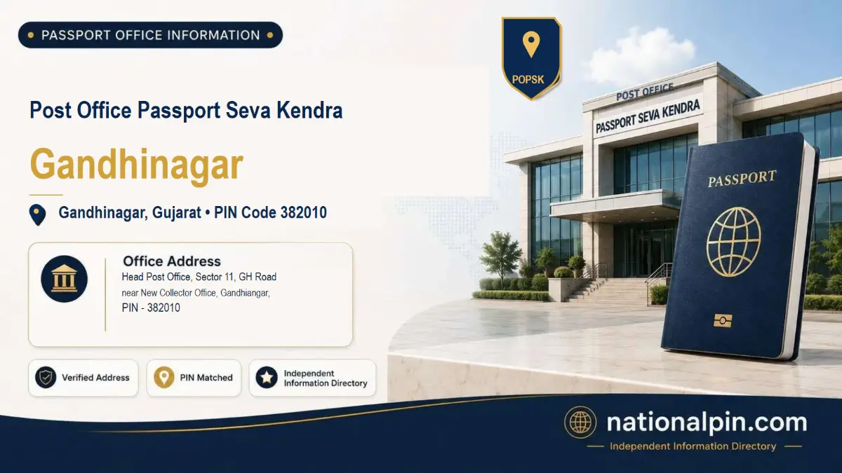 Post Office Passport Seva Kendra Gandhinagar, Gandhinagar, Gujarat, PIN Code 382010