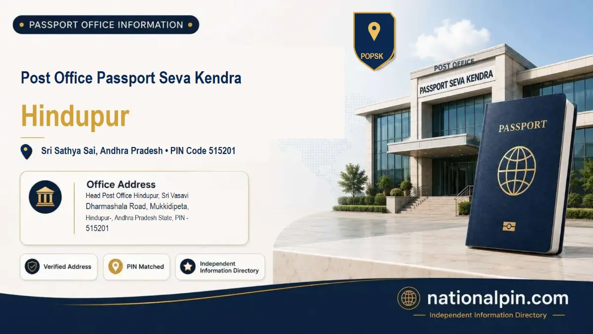 Post Office Passport Seva Kendra Hindupur, Sri Sathya Sai, Andhra Pradesh, PIN Code 515201
